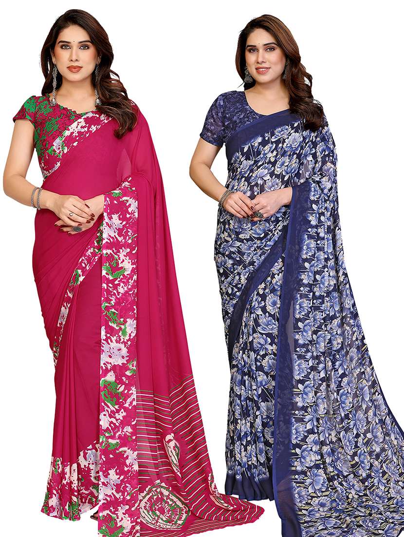 women pack of 2 printed saree with blouse