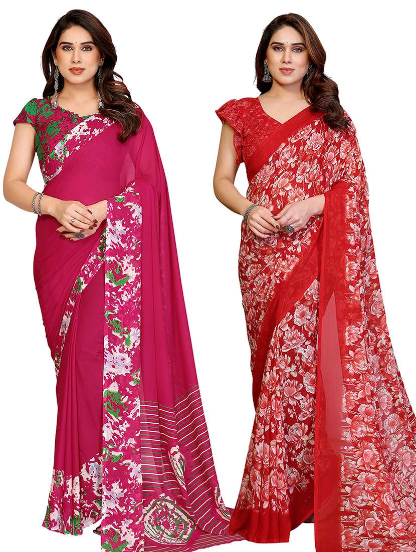 women pack of 2 printed saree with blouse