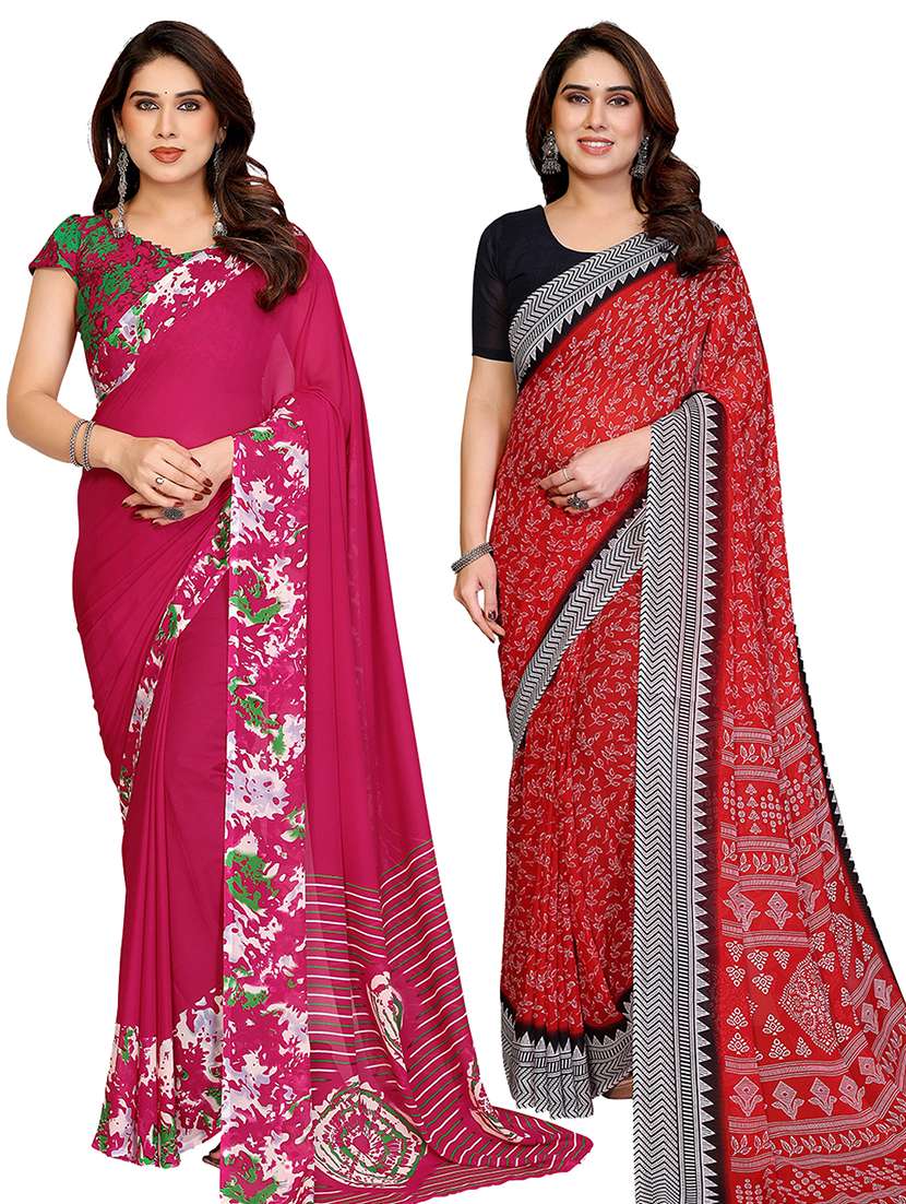 women pack of 2 printed saree with blouse