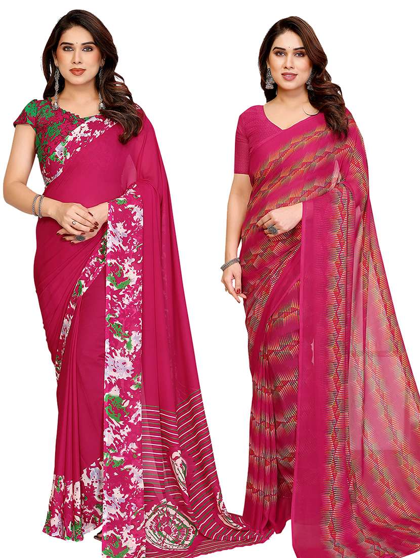 women pack of 2 printed saree with blouse