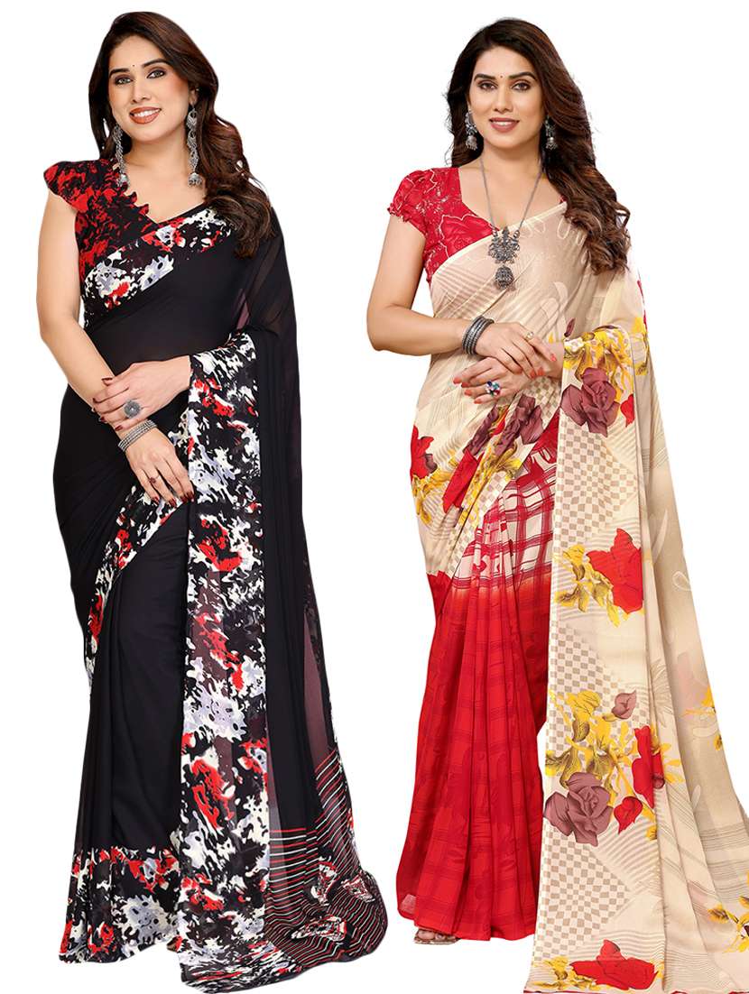 women pack of 2 printed saree with blouse