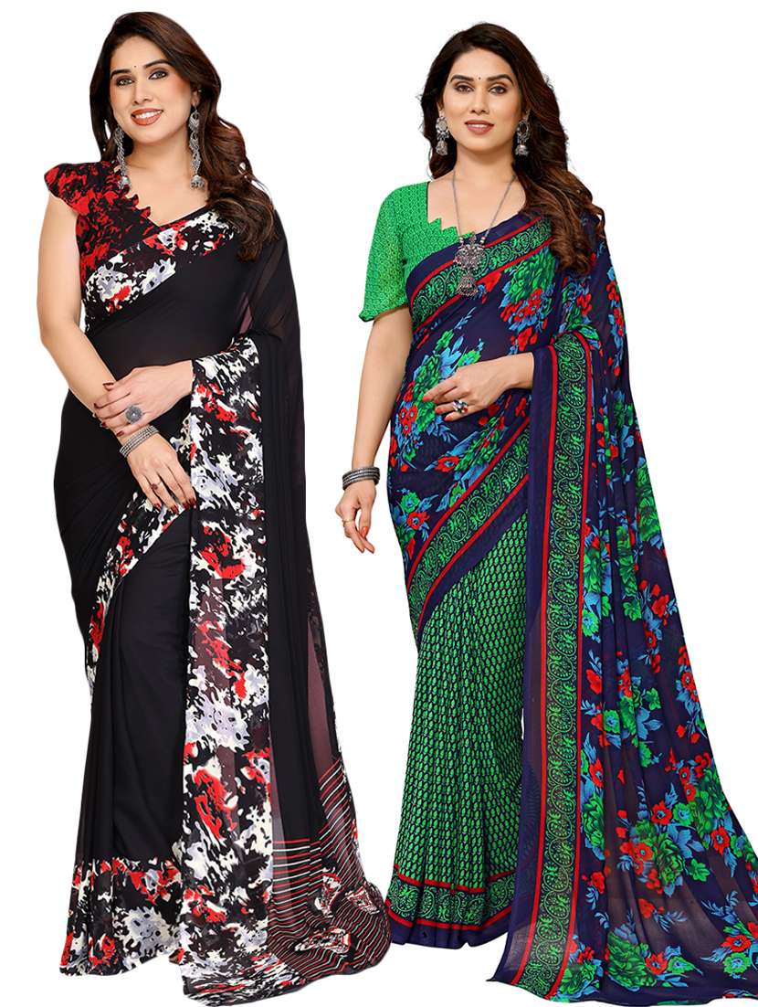women pack of 2 printed saree with blouse