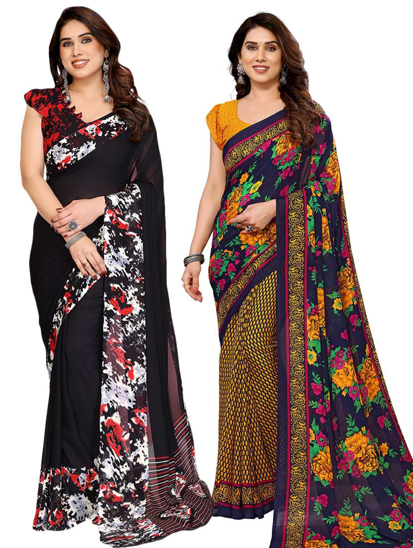 women pack of 2 printed saree with blouse