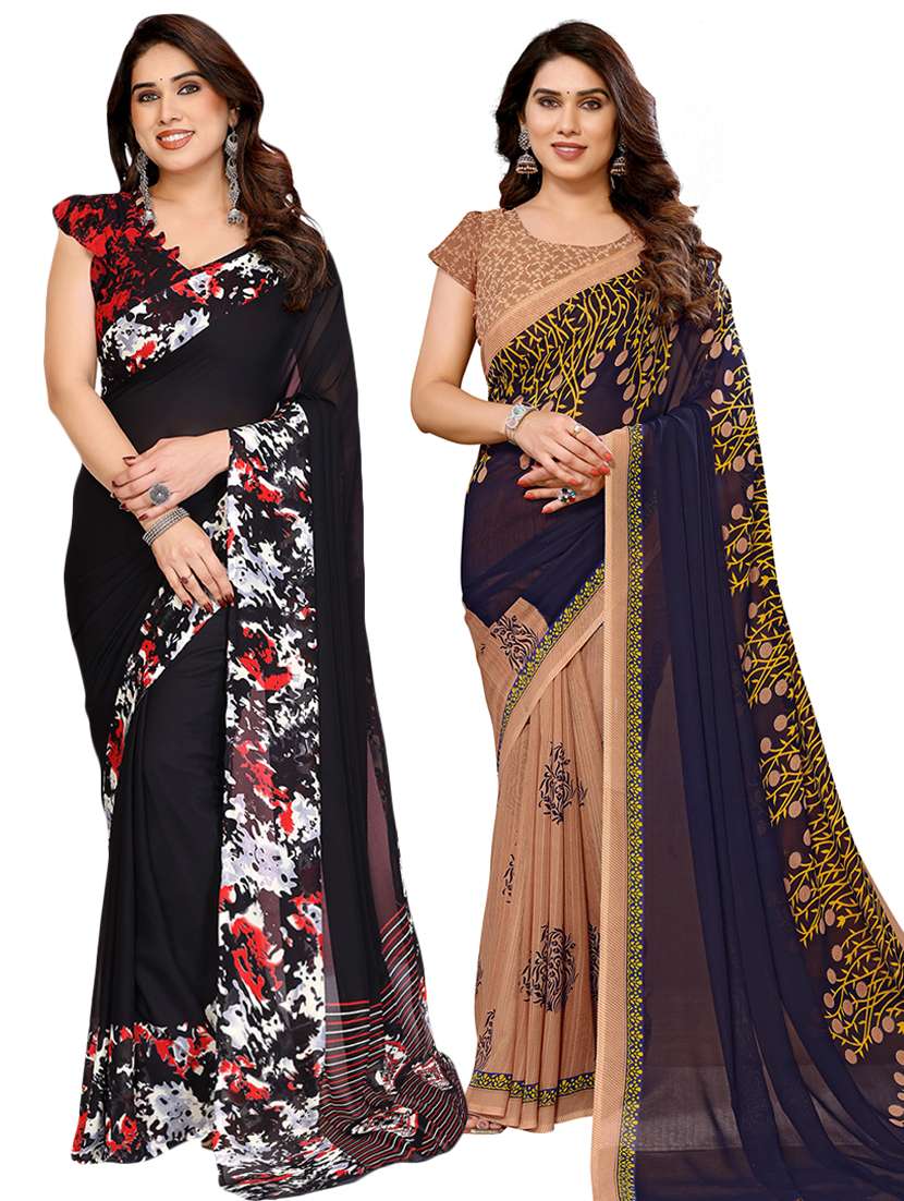 women pack of 2 printed saree with blouse