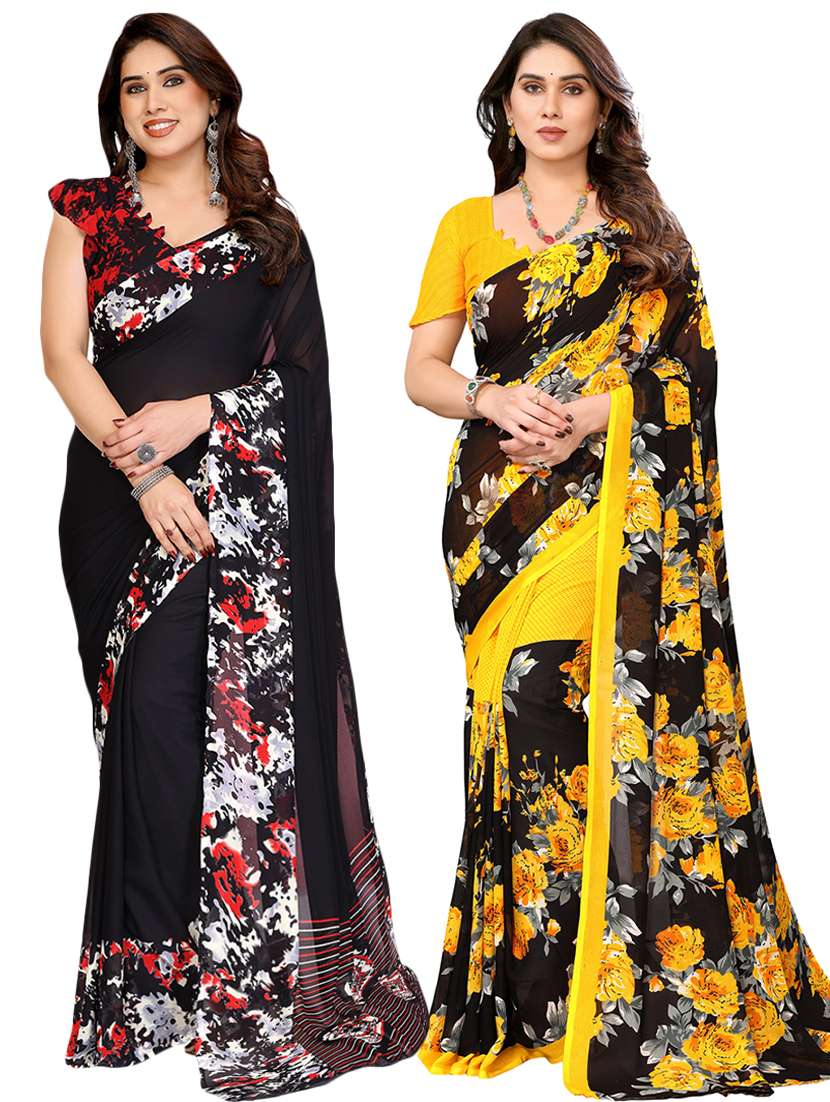 women pack of 2 printed saree with blouse