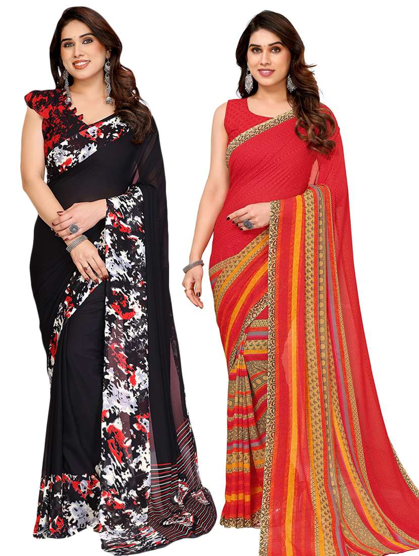 multi colored georgette combo saree with blouse