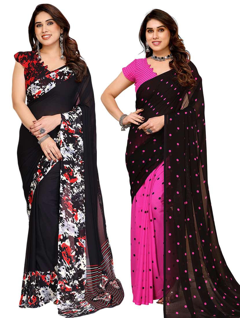 women pack of 2 printed saree with blouse