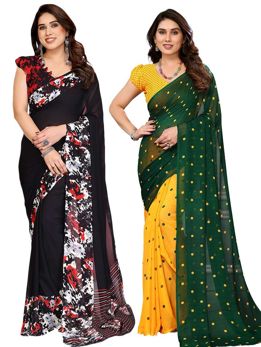 women pack of 2 printed saree with blouse