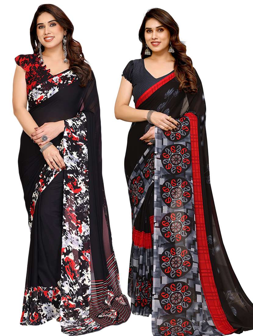 women pack of 2 printed saree with blouse