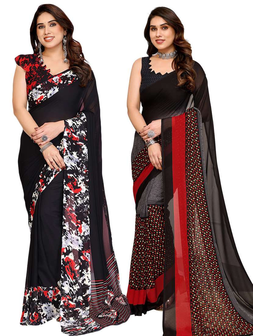 women pack of 2 printed saree with blouse
