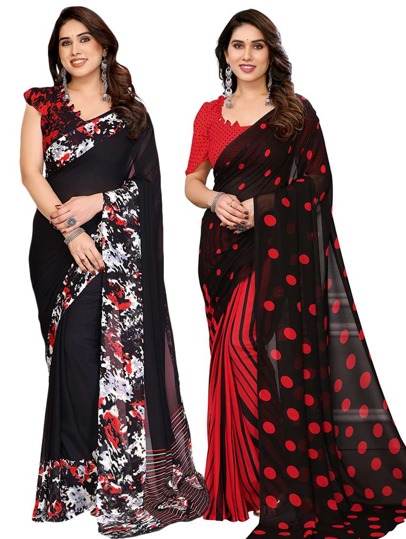 women pack of 2 printed saree with blouse