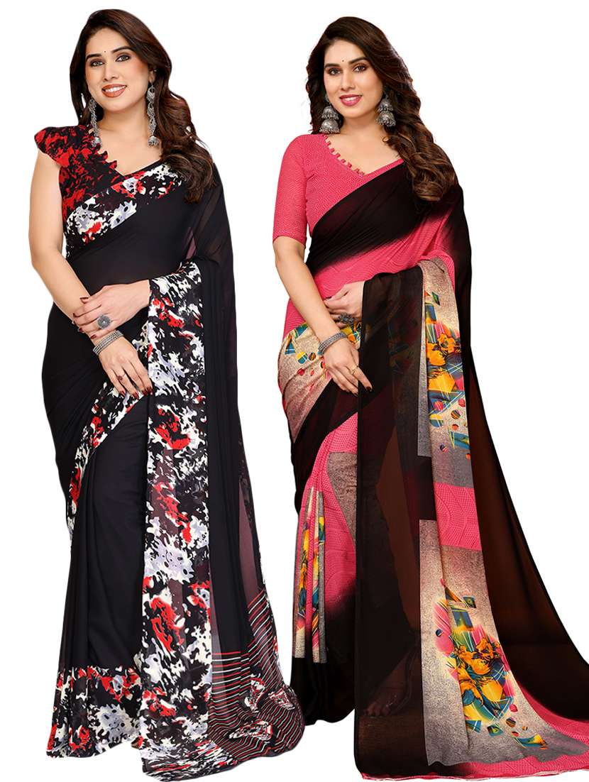 women pack of 2 printed saree with blouse
