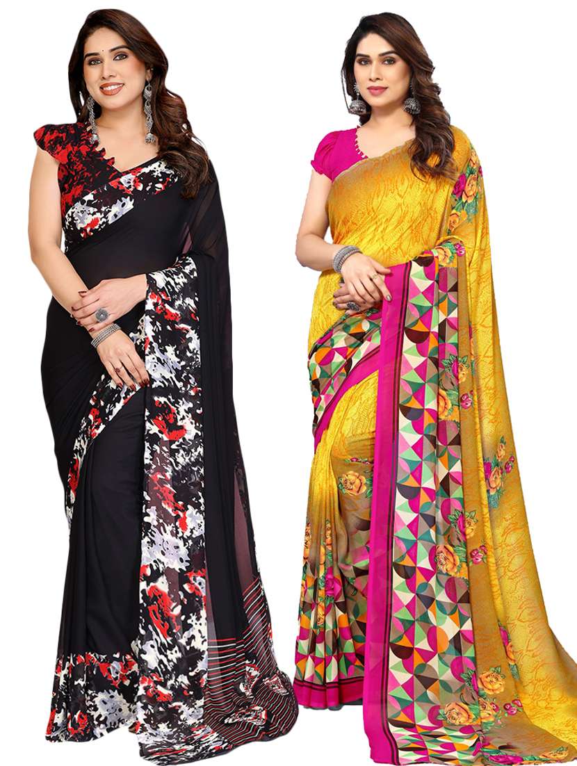women pack of 2 printed saree with blouse