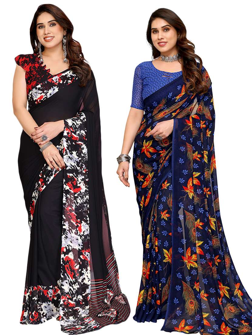 women pack of 2 printed saree with blouse