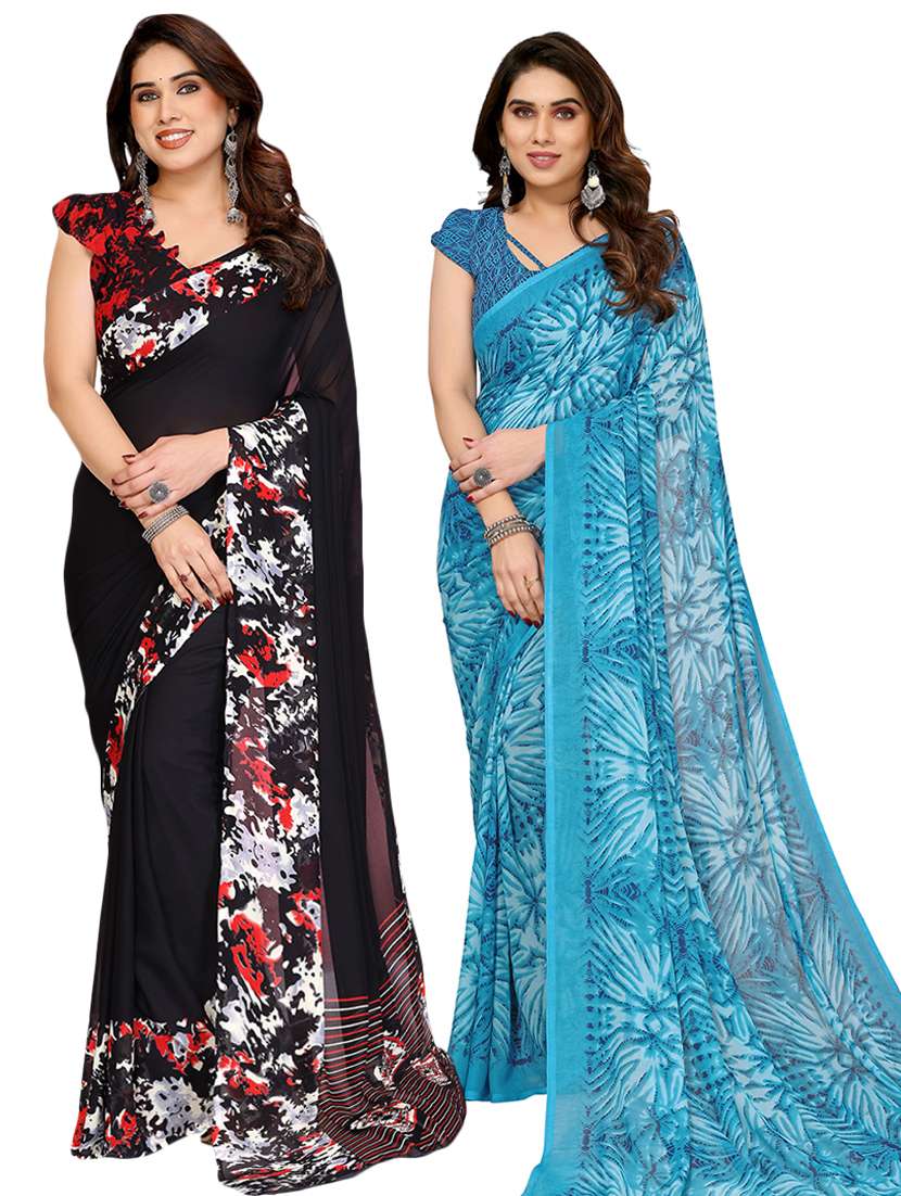 women pack of 2 printed saree with blouse