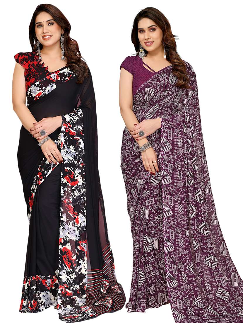 women pack of 2 printed saree with blouse