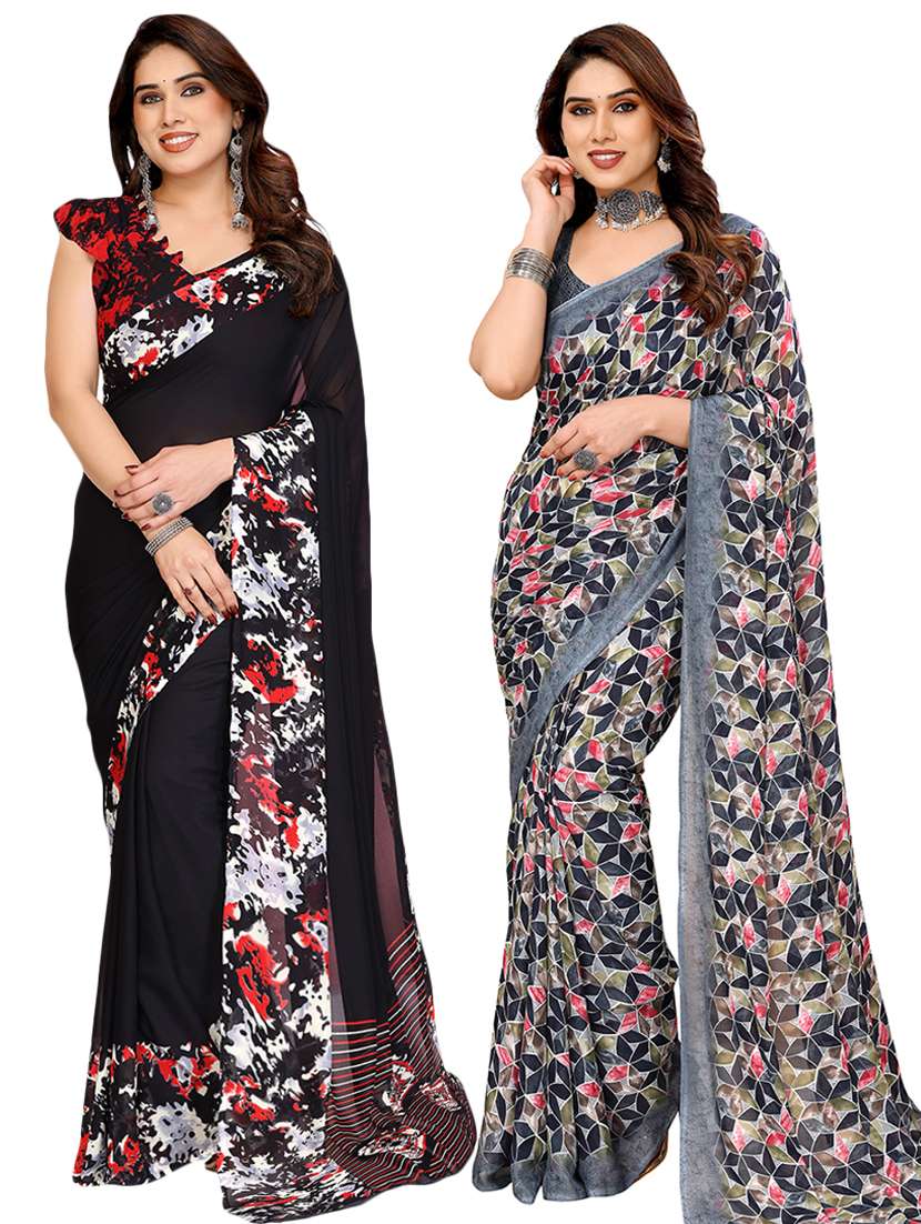 women pack of 2 printed saree with blouse