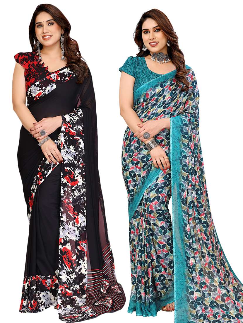 women pack of 2 printed saree with blouse