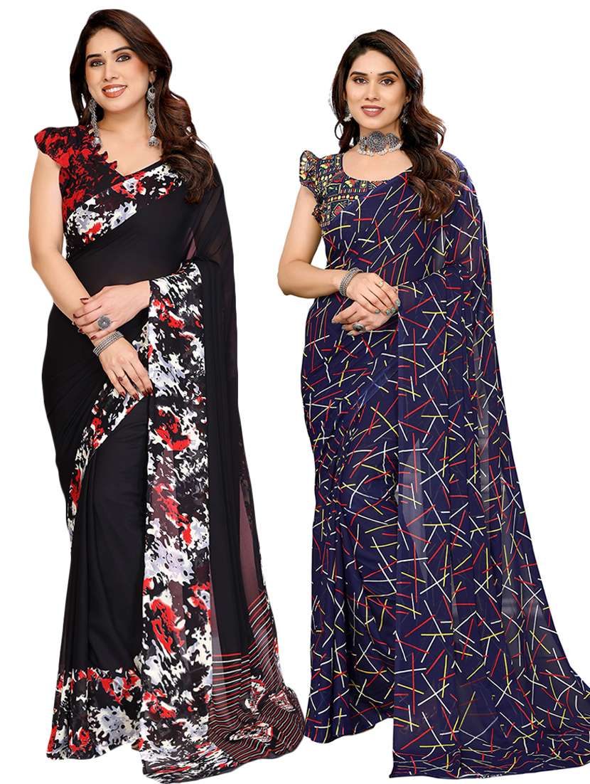 women pack of 2 printed saree with blouse