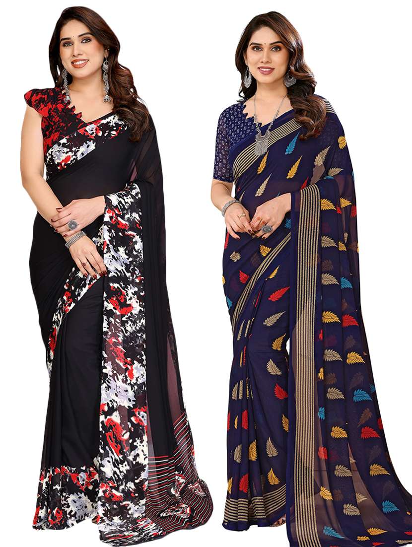 women pack of 2 printed saree with blouse