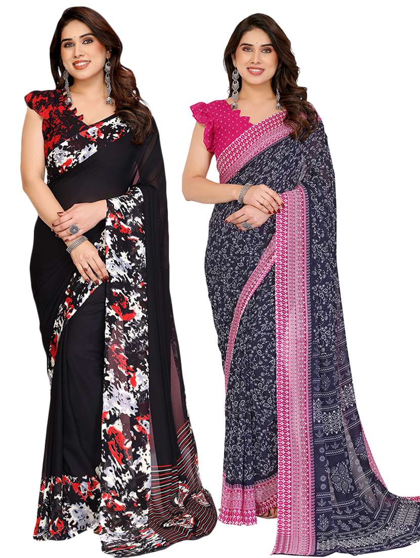 women pack of 2 printed saree with blouse