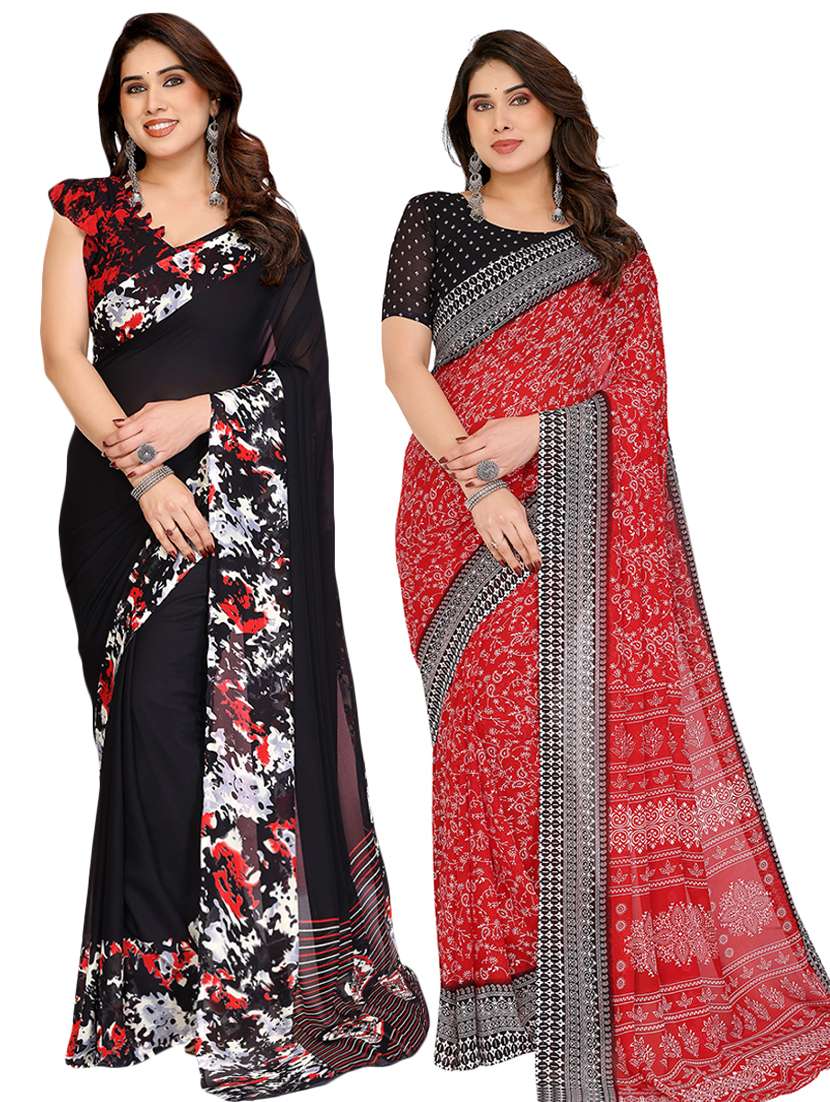 women pack of 2 printed saree with blouse