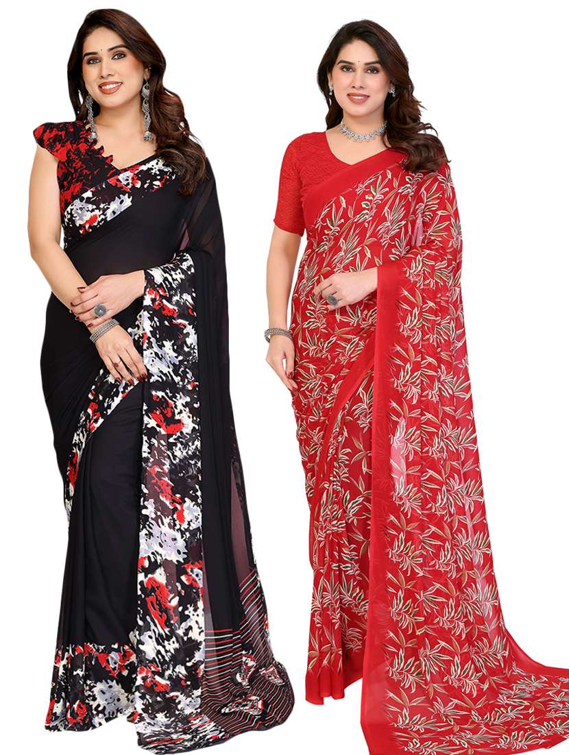 women pack of 2 printed saree with blouse