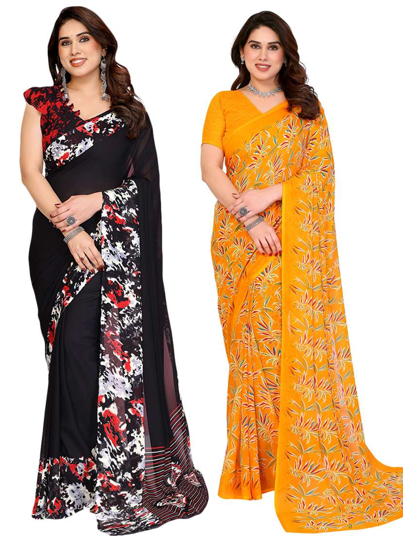 women pack of 2 printed saree with blouse