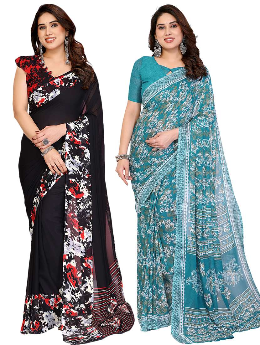 women pack of 2 printed saree with blouse