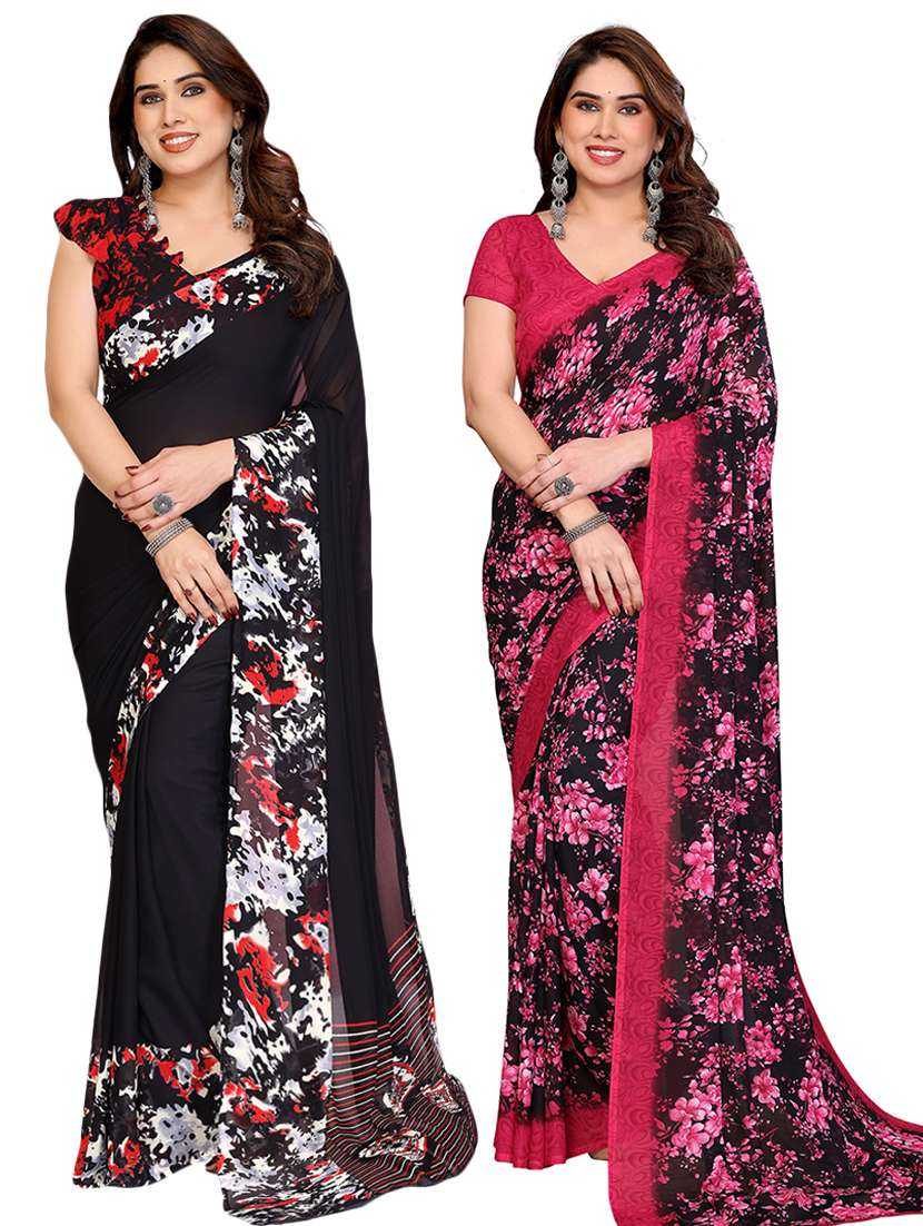 women pack of 2 printed saree with blouse