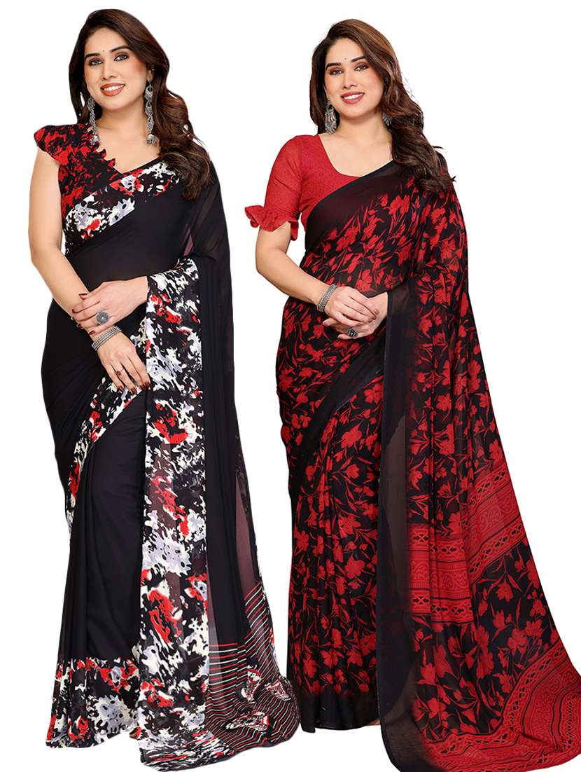women pack of 2 printed saree with blouse