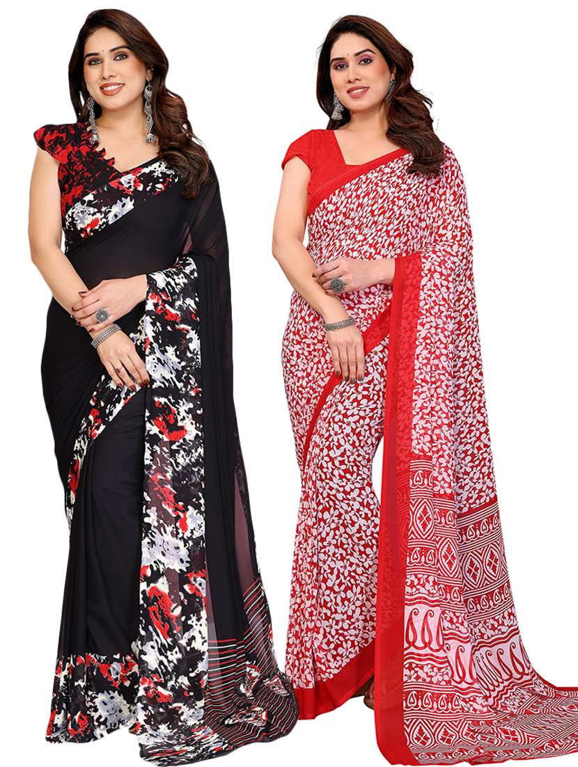 women pack of 2 printed saree with blouse