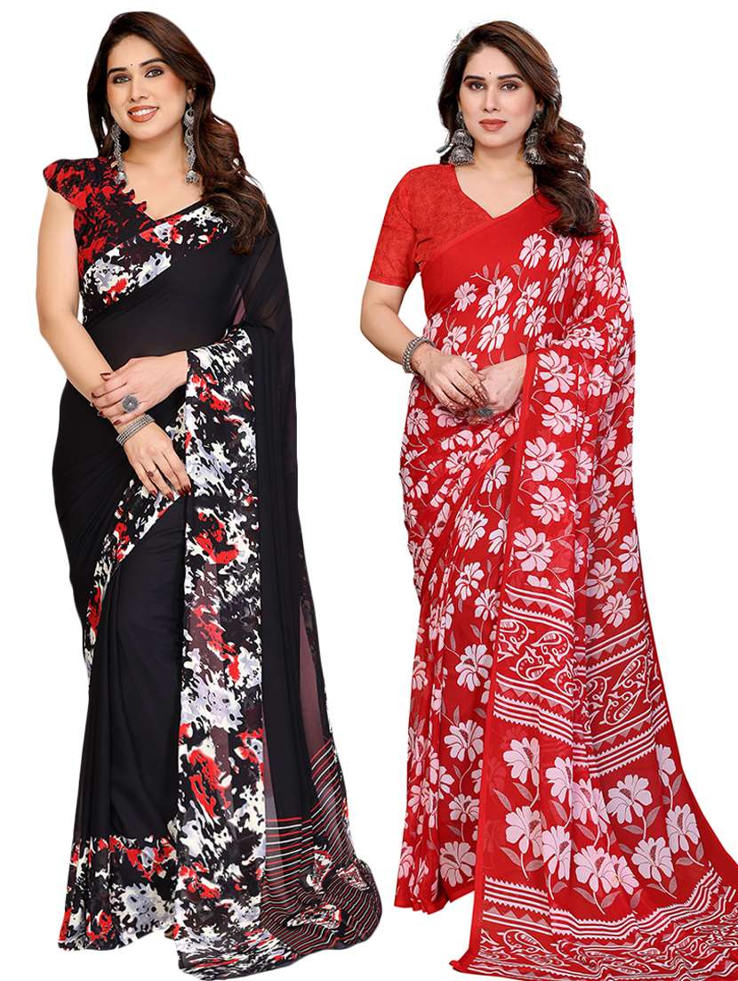 women pack of 2 printed saree with blouse