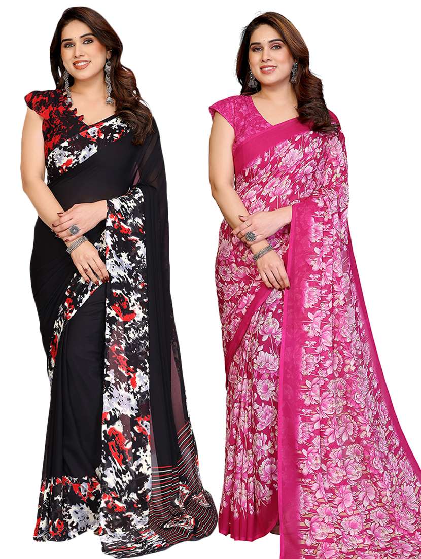women pack of 2 printed saree with blouse