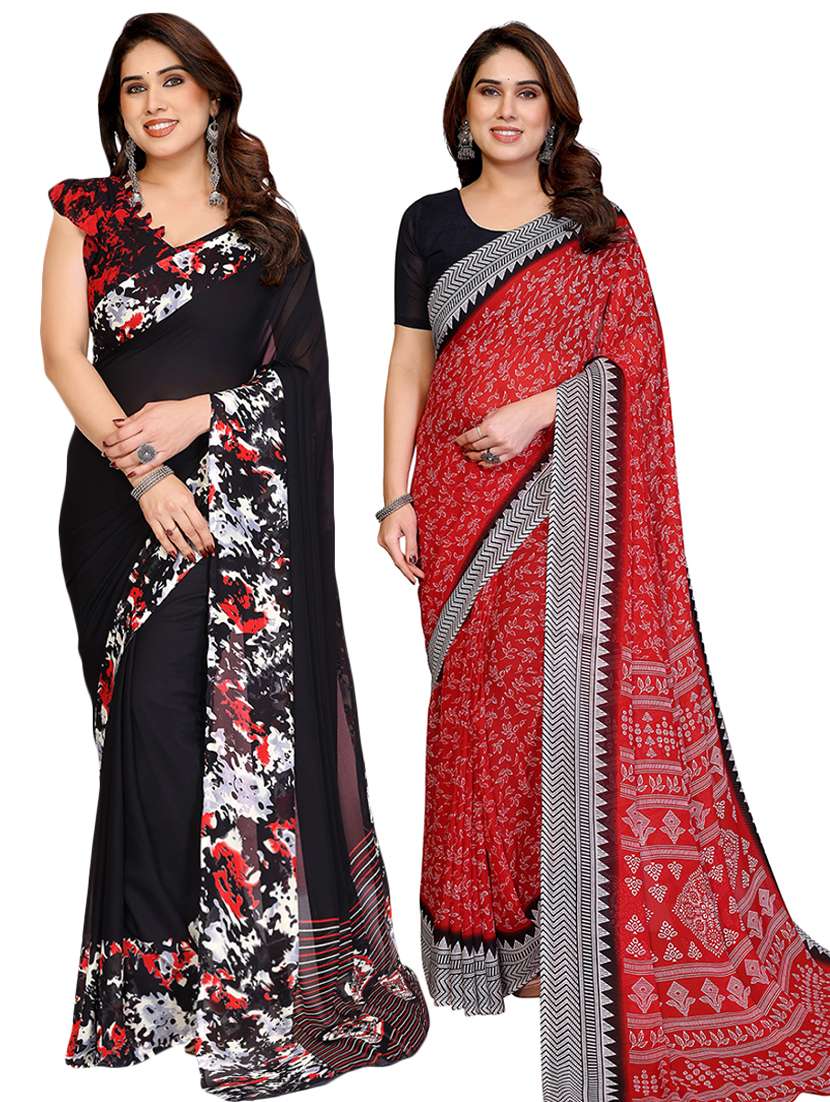women pack of 2 printed saree with blouse