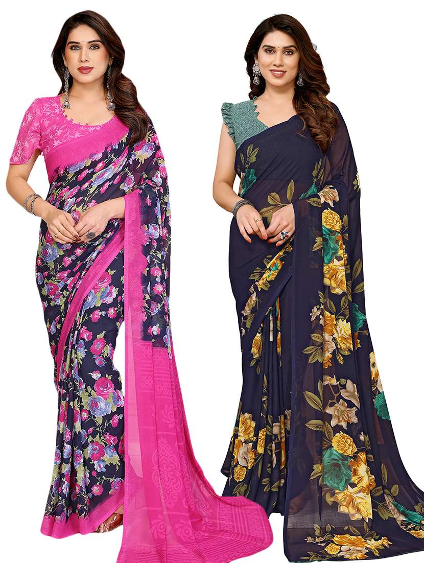 women pack of 2 printed saree with blouse