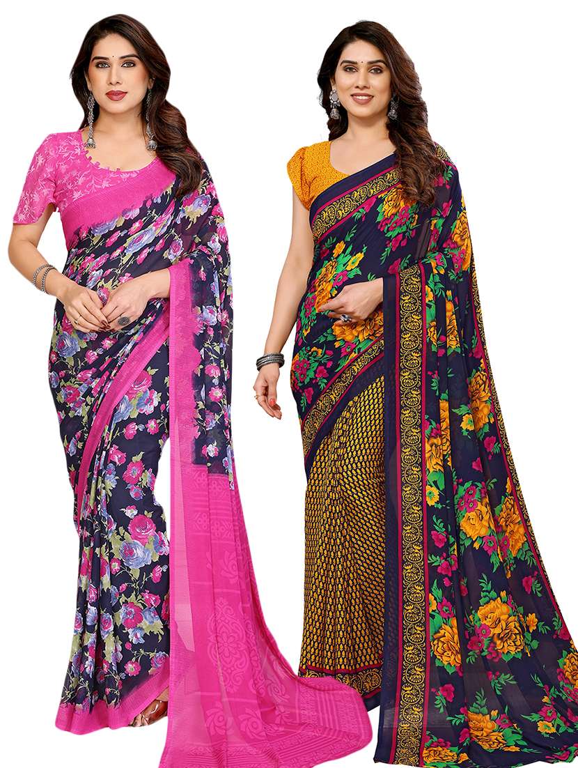 women pack of 2 printed saree with blouse
