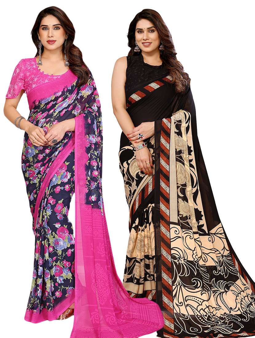 women pack of 2 printed saree with blouse