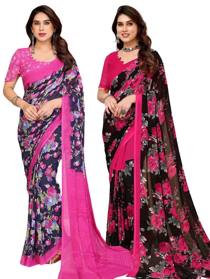 women pack of 2 printed saree with blouse