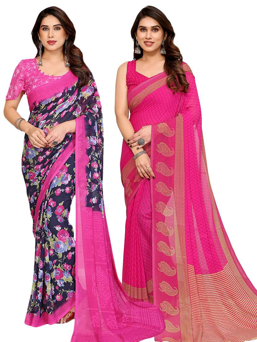 women pack of 2 printed saree with blouse