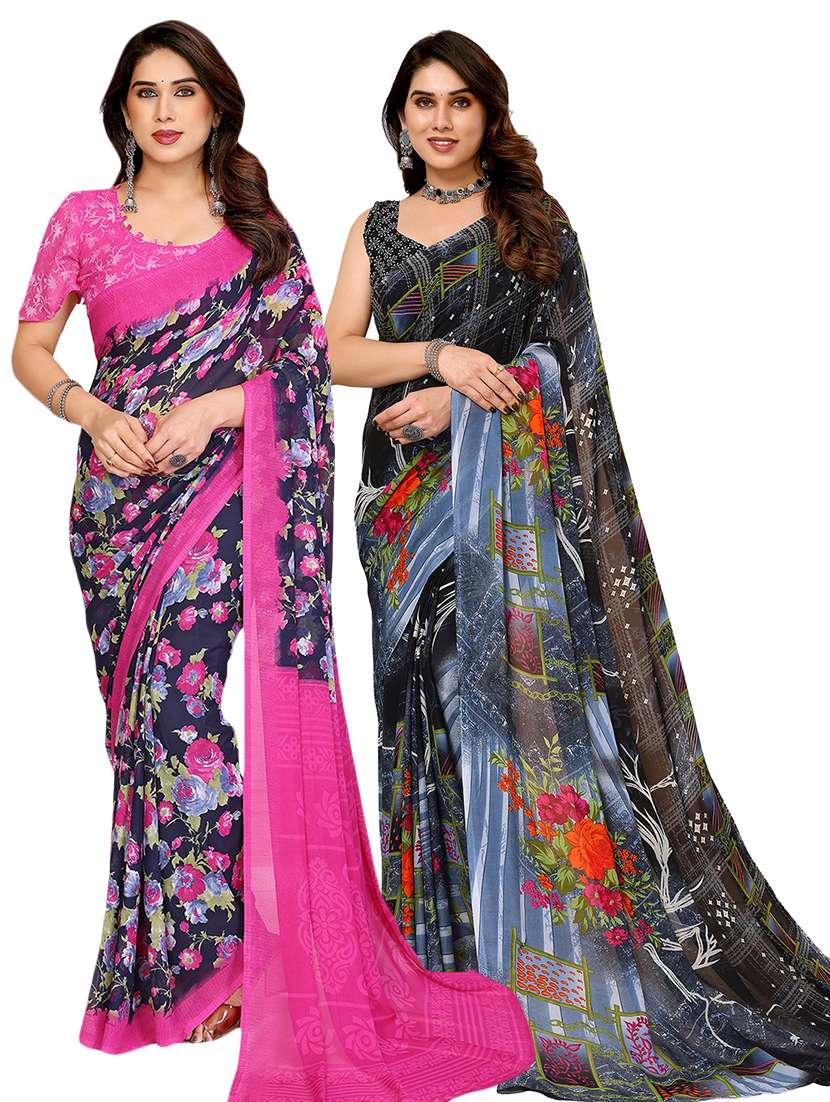 women pack of 2 printed saree with blouse