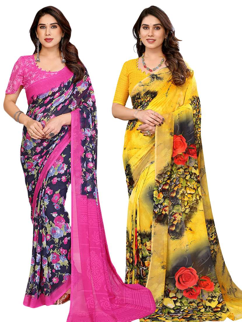 women pack of 2 printed saree with blouse