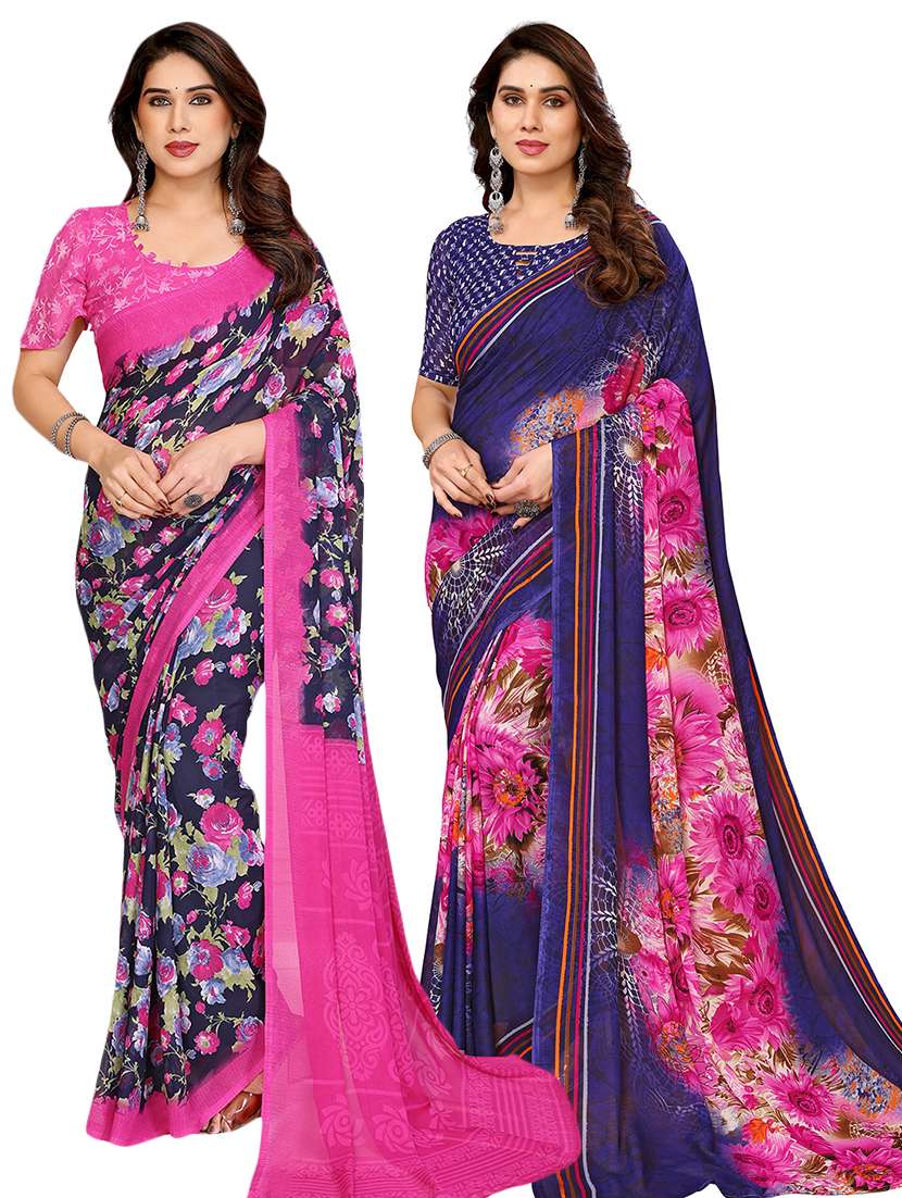 women pack of 2 printed saree with blouse