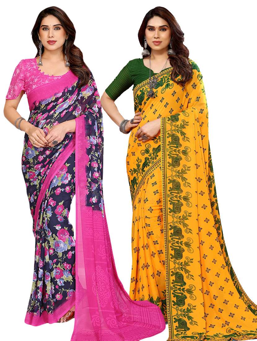 women pack of 2 printed saree with blouse