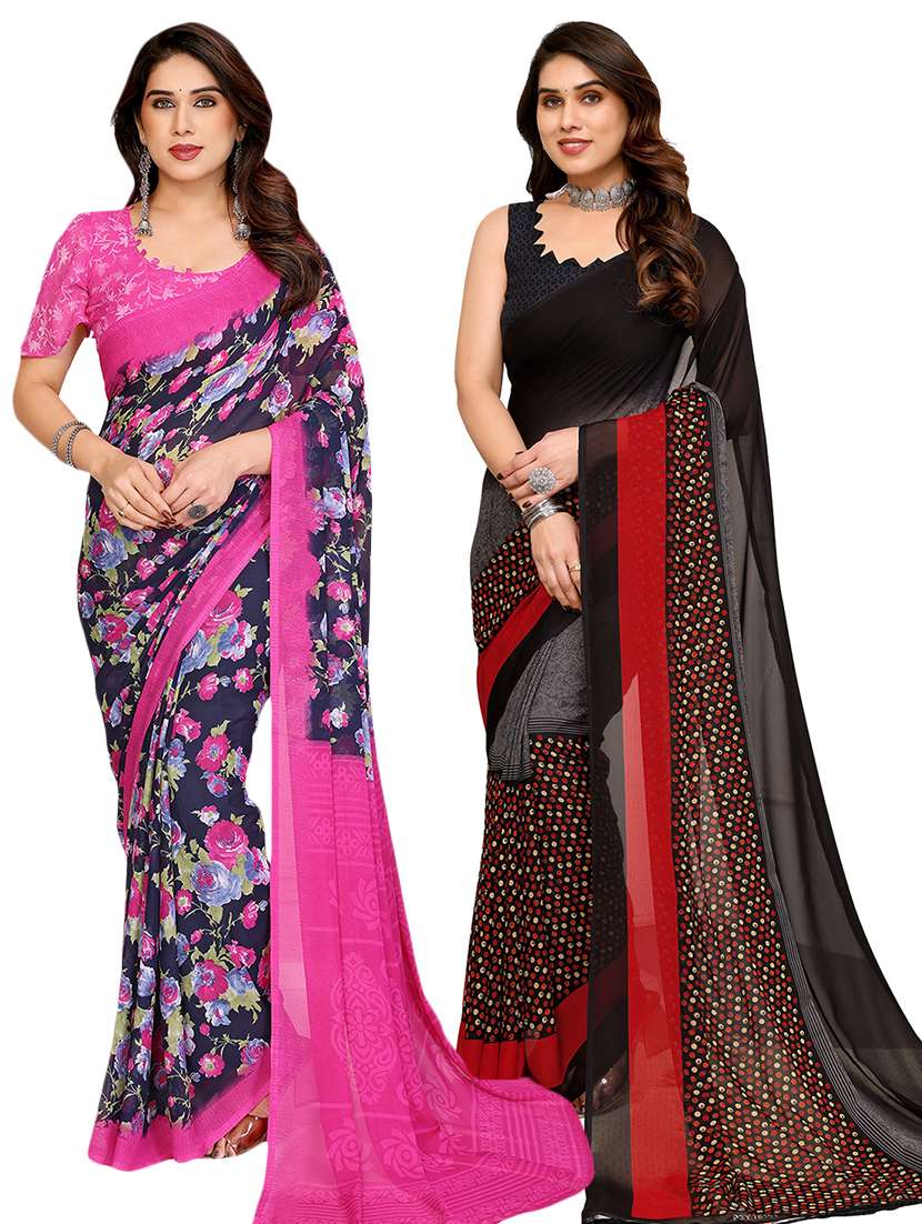 women pack of 2 printed saree with blouse