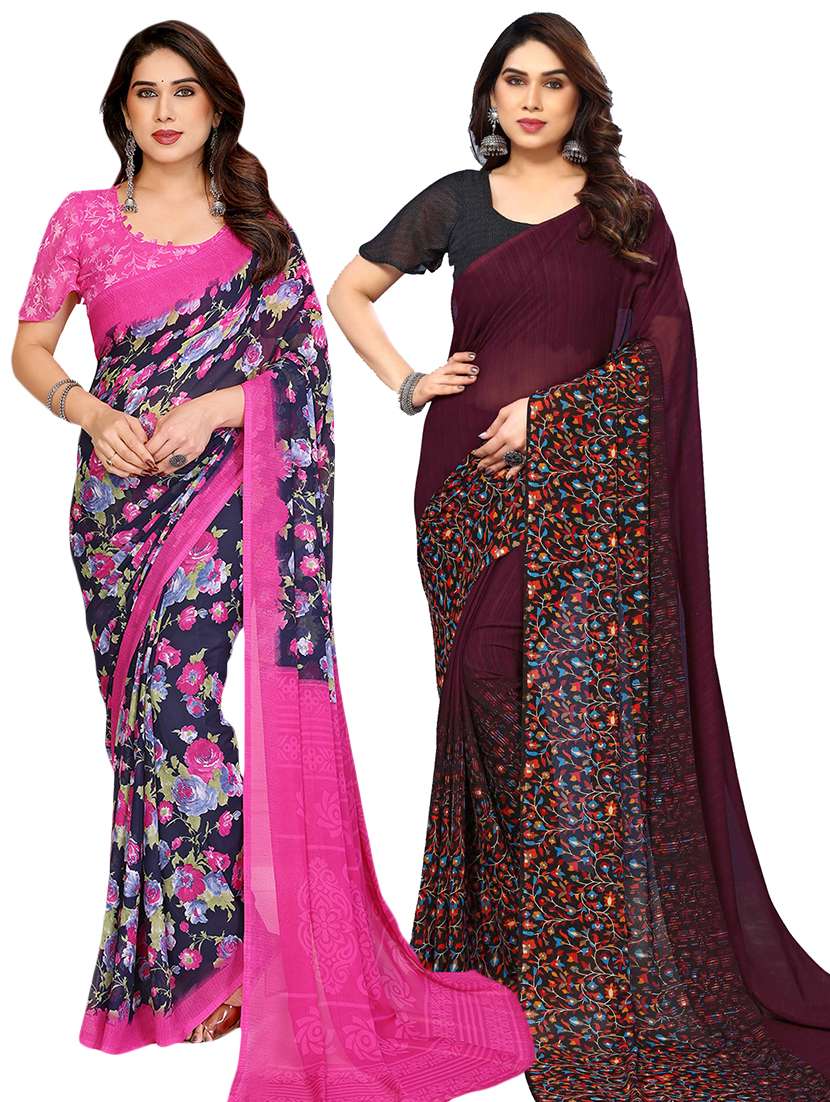 women pack of 2 printed saree with blouse