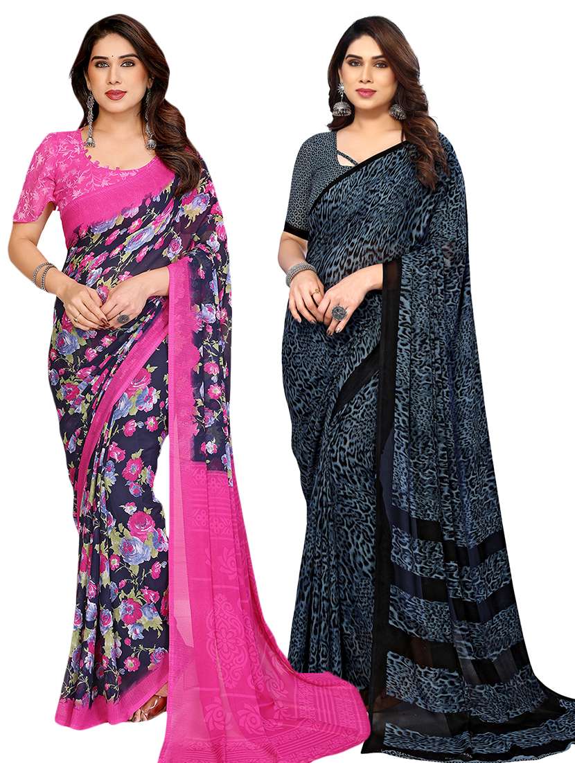 women pack of 2 printed saree with blouse