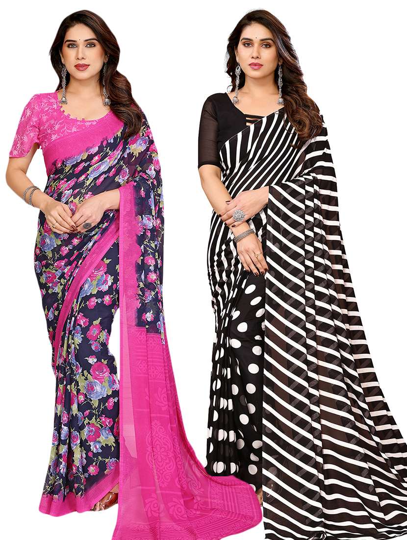 women pack of 2 printed saree with blouse