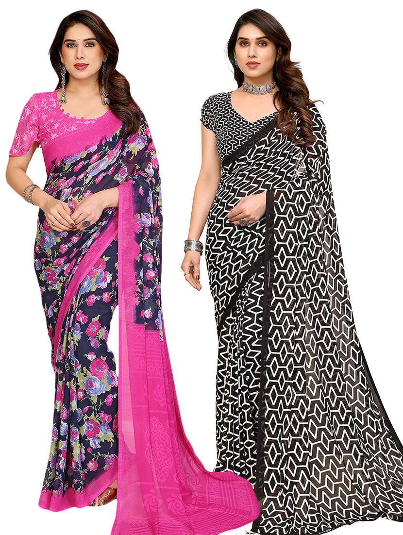 women pack of 2 printed saree with blouse