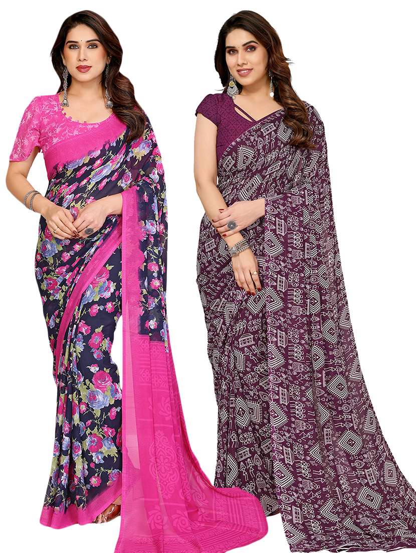 women pack of 2 printed saree with blouse